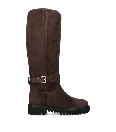 Valentino Garavani Suede Vlogo Knee-high Boots 40 In Brown