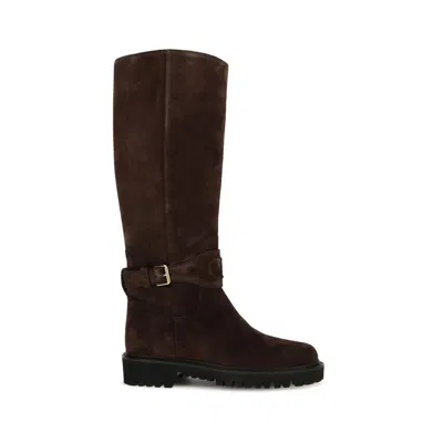 Valentino Garavani Suede With Vlogo Strap Boot In Brown