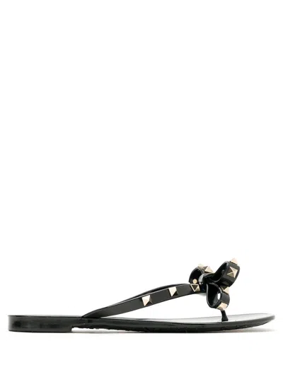 Valentino Garavani Mini Bow Sandals With Platinum-finish Studs In Black