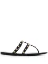 Valentino Garavani Summer Rockstud Thong Sandals In Black