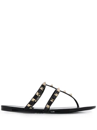 Valentino Garavani Summer Rockstud Thong Sandals In Black