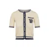 Valentino Embroidered Cardigan With Chest Pocket And Short Sleeves In Neutral