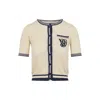 Valentino Embroidered Cardigan With Chest Pocket And Short Sleeves In Neutral