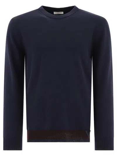 Valentino Garavani Sweater With Rubberised V Detail In Blue