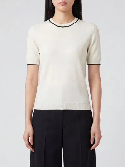 Valentino Wool Sweater Short Sleeves Contrast Trim In White