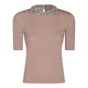Valentino Beige Vertical Striped Slim Fit Short Sleeve Sweater
