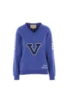 Valentino Blue Sweatshirt With V And Le Chat De La Maison Embroidery