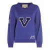 Valentino Blue Sweatshirt With V And Le Chat De La Maison Embroidery