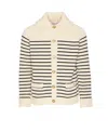 Valentino Striped Shawl Collar Cardigan Pockets In Beige