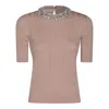 Valentino Beige Vertical Striped Slim Fit Short Sleeve Sweater In Beige