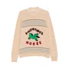 Valentino Pegasus-embroidered Striped Sweater In Beige