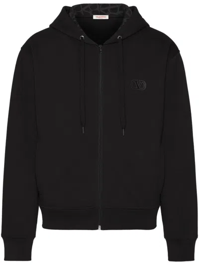 Valentino Cotton Vlogo Hoodie In Black