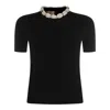 Valentino Embellished Neckline Fitted Short Sleeve Knitwear In Black