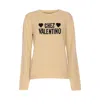 Valentino Beige Chez Logo Sweater In Brown