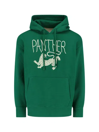 Valentino Hooded Sweatshirt Drawstring Kangaroo Pocket Ribbed Trim In Green