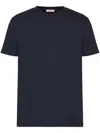 Valentino Cotton Crewneck T-shirt With Black Untitled Studs In Blue