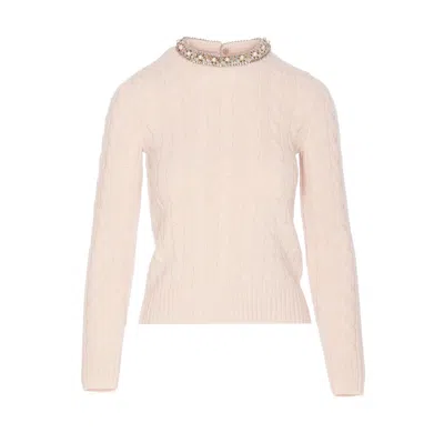 Valentino Garavani Cream Wool Sweater In Pink
