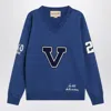 Valentino Blue Sweatshirt With V And Le Chat De La Maison Embroidery