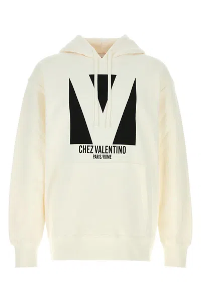 Valentino White Logo Hoodie In Beige