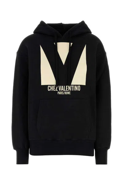 Valentino Garavani Cotton Hoodie With Print In Black