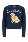 Valentino Dog Design Cotton Sweatshirt In Blue