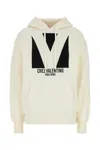 Valentino Ivory Cotton Hoodie With Large Logo In White