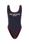 Valentino Garavani Lycra Swimsuit With Cherryfic Print In Blue