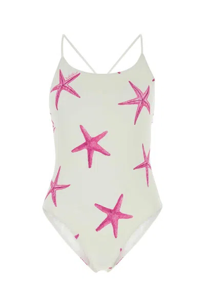 Valentino Starfish Printed Swimsuit In Ivory Pink