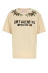 Valentino Cotton Crew Neck T-shirt With Embroidered Detail In Brown