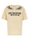 Valentino Cotton Crew Neck T-shirt With Embroidered Detail In Brown