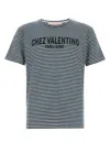 Valentino Garavani Embroidered Stretch Linen Blend T-shirt In Blue