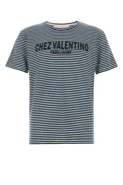 Valentino Garavani Embroidered Stretch Linen Blend T-shirt In Blue