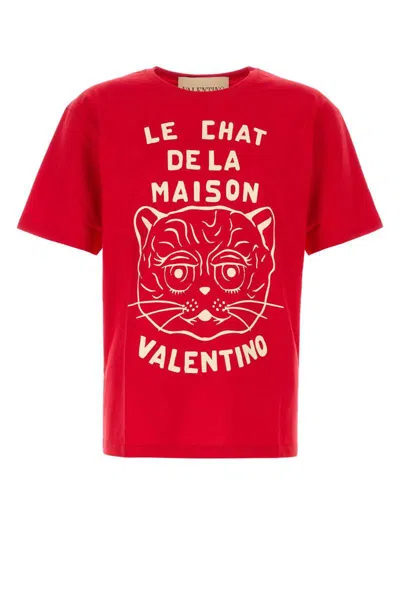Tシャツ・カットソー VALENTINO T-SHIRTS BUTTER-RED Valentino Graphic Print Crew Neck T-shirt In Red/butter