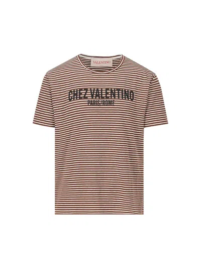 Valentino Striped Cotton T-shirt With Chez Print In There Is No Color Specification For This Product.