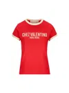 Valentino Crew Neck Cotton Jersey T-shirt With Contrasting Trims In New Red/betulla