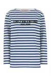 Valentino Long Sleeve Cotton T-shirt With Striped Pattern In Avorioblu