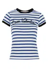 Valentino Womens Striped Embroidered Cotton-jersey T-shirt Avorio Blu In Avorioblu