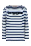 Valentino Long Sleeve Cotton T-shirt With Striped Pattern In Avorioblu