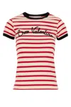 Valentino Women Ivory Striped Jersey Embroidered T-shirt In Avoriorosso