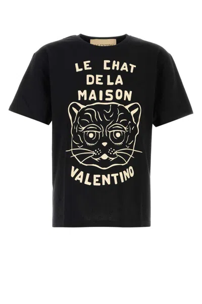 Valentino T-shirt With "chat De La Maison" Print In Black
