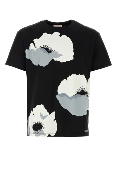 Valentino Floral-print Cotton T-shirt In Black