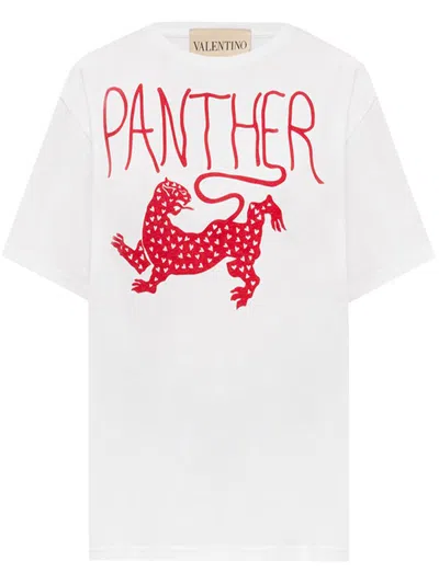 Valentino Panther Graphic Crew Neck T-shirt Short Sleeves In White