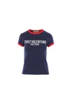 Valentino Crew Neck Cotton T-shirt With Contrast Trim In Blue