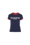 Valentino Crew Neck Cotton T-shirt With Contrast Trim In Blue