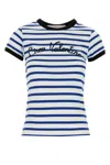 Valentino Womens Striped Embroidered Cotton-jersey T-shirt Avorio Blu In Stripped