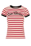 Valentino Women Ivory Striped Jersey Embroidered T-shirt In Stripped