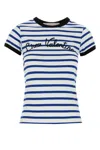 Valentino Womens Striped Embroidered Cotton-jersey T-shirt Avorio Blu In Stripped