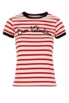 Valentino Women Ivory Striped Jersey Embroidered T-shirt In Stripped