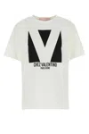 Valentino Crewneck Graphic Print Ribbed Short-sleeve Cotton Jersey In White