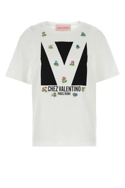 Valentino Womens Brand-print Rhinestone-embellishment Cotton-jersey T-shirt Avorio Nero In White